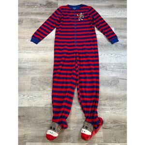 Nick & Nora Sock Monkey Footed Pajamas - Striped Red & Blue - Size Small
